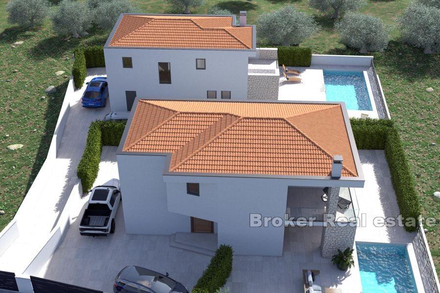 Luxury villa under construction with pool and sea view