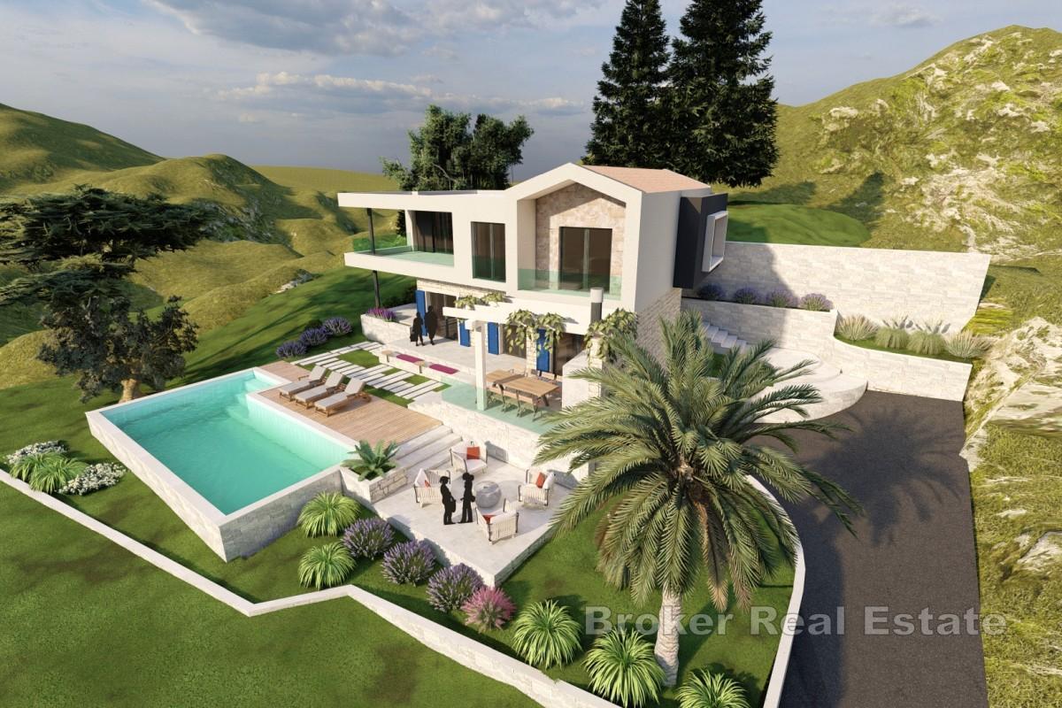 Terrain constructible avec projet de villa méditerranéenne et vue mer