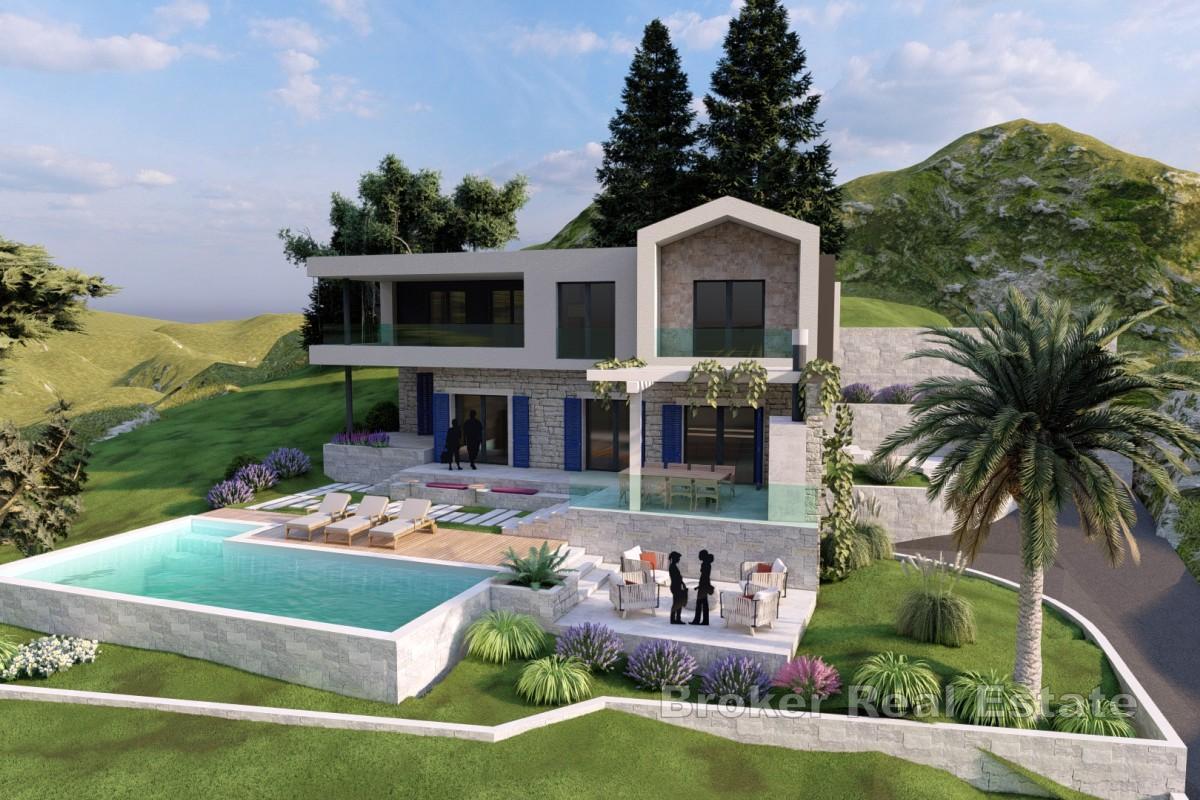 Terrain constructible avec projet de villa avec piscine et vue mer