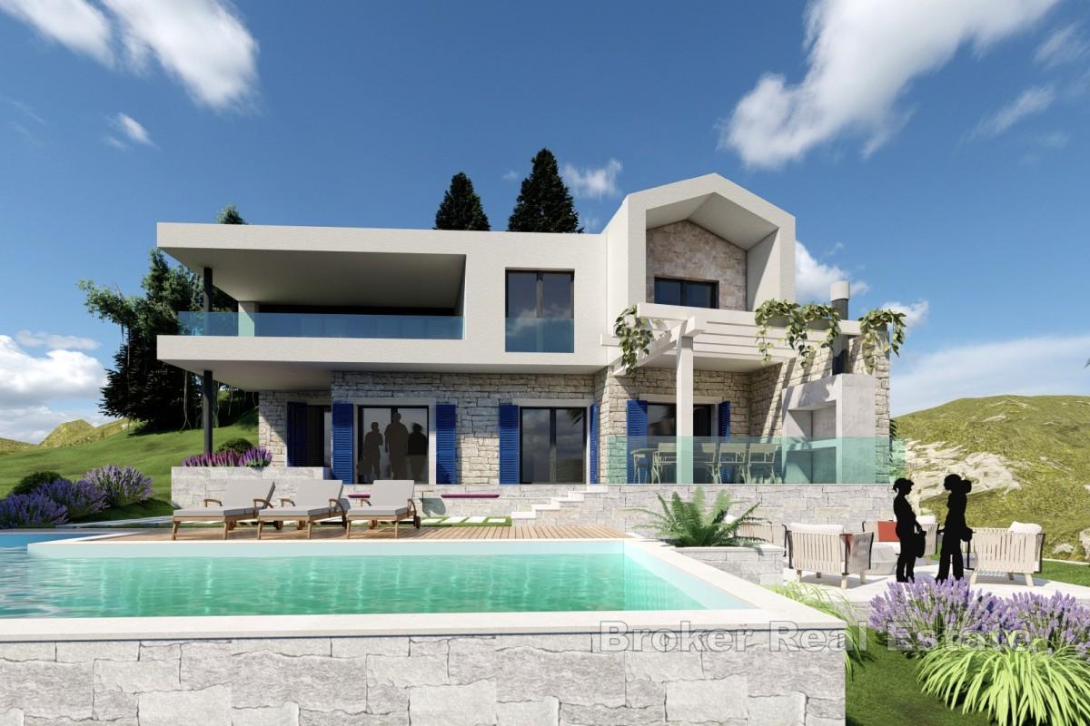 Terrain constructible avec projet de villa avec piscine et vue mer