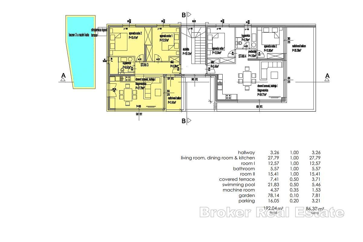 Moderne Wohnung mit Pool im ersten Stock