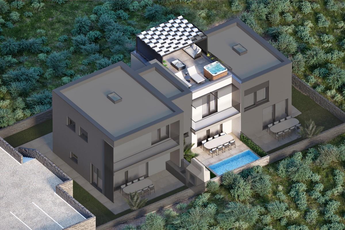 Triplex in nuovo edificio con posti auto e possibilità di piscina