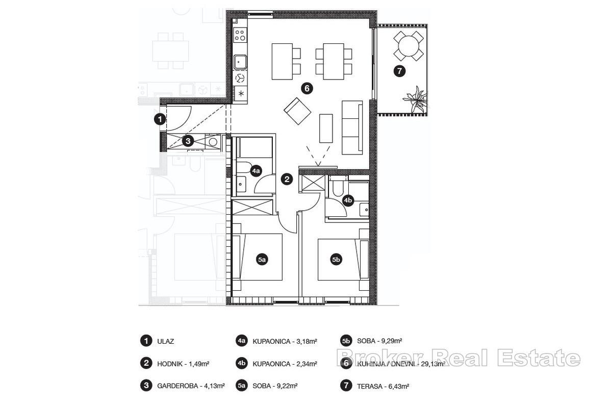 Modern nybyggnad - lägenhet med två sovrum, loggia