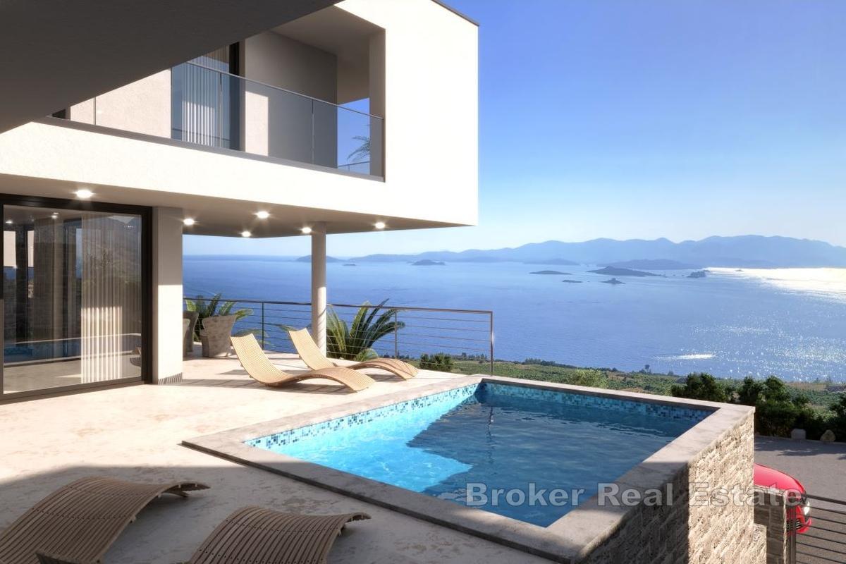 Villa mit Pool und Panoramablick auf das offene Meer