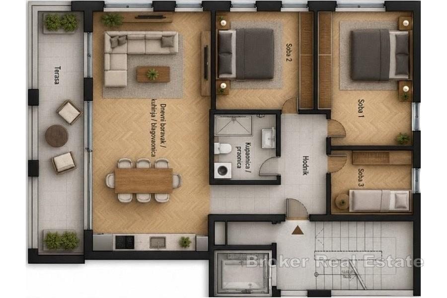 Geräumige Wohnung mit überdachter Terrasse und Meerblick